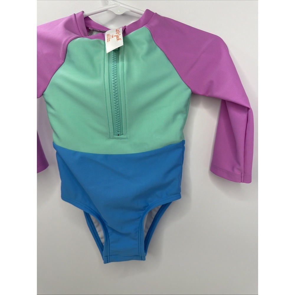 NWT Cat & Jack Girls' Long Sleeve Half Zip One Piece Swimsuit Size 12 Month - Picture 8 of 11